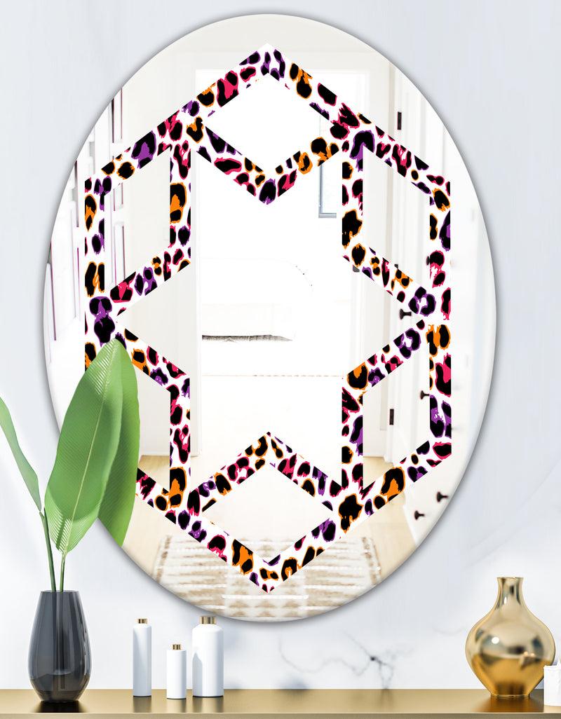 DesignQ Leopard Fur Safari VII - Modern Round Or Oval Wall Mirror - Hexagon Star