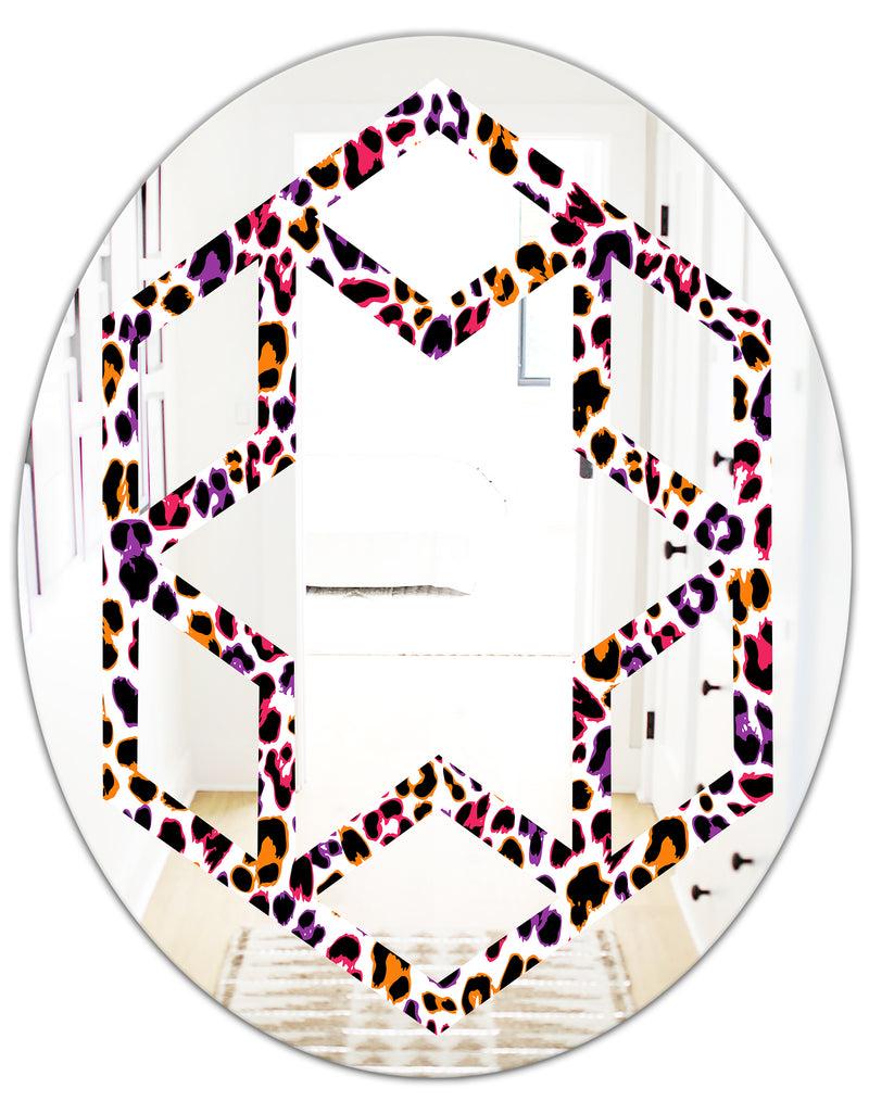 DesignQ Leopard Fur Safari VII - Modern Round Or Oval Wall Mirror - Hexagon Star