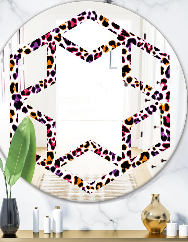 DesignQ Leopard Fur Safari VII - Modern Round or Oval Wall Mirror - Hexagon Star