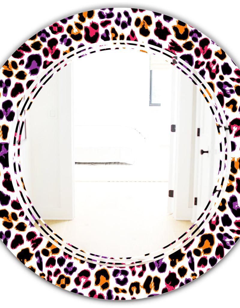 DesignQ Leopard Fur Safari VII - Modern Round Or Oval Wall Mirror - Triple C