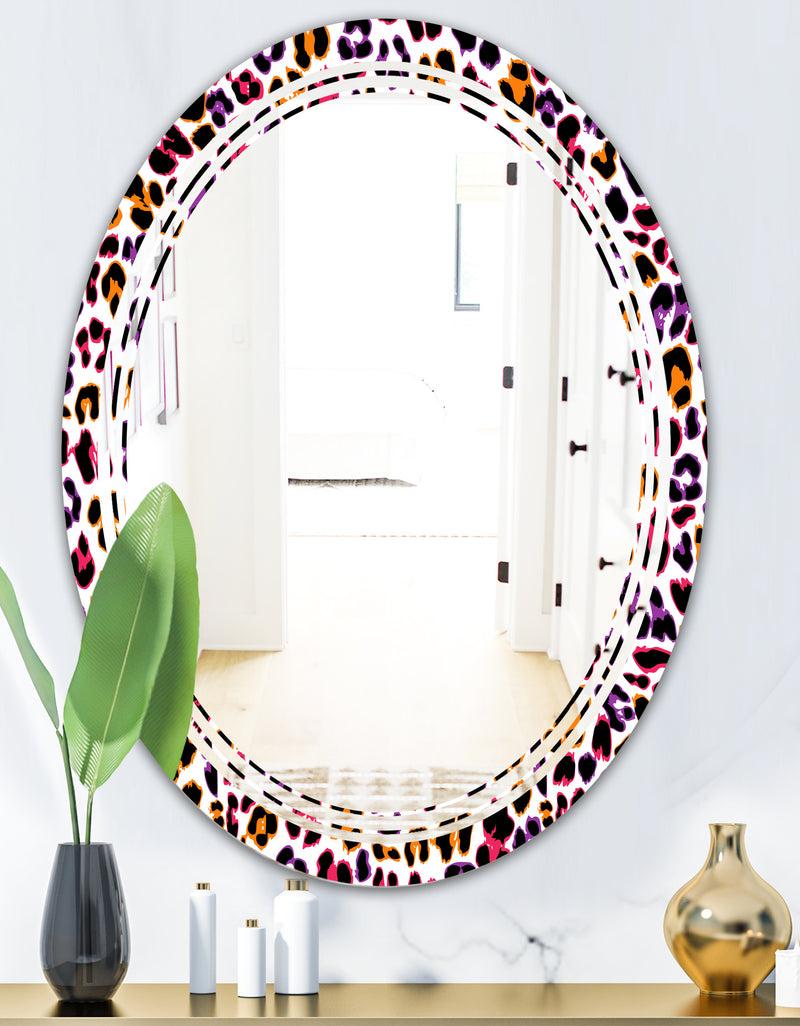 DesignQ Leopard Fur Safari VII - Modern Round Or Oval Wall Mirror - Triple C