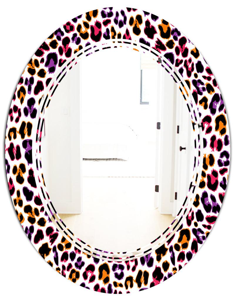 DesignQ Leopard Fur Safari VII - Modern Round Or Oval Wall Mirror - Triple C