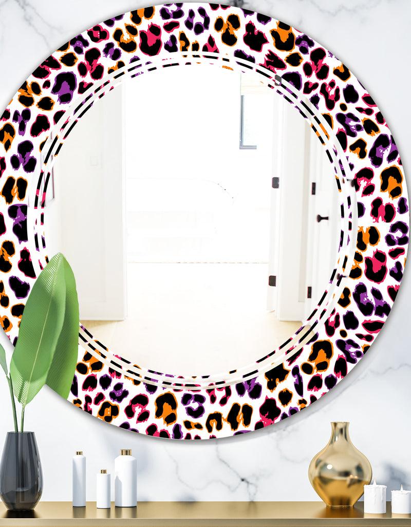 DesignQ Leopard Fur Safari VII - Modern Round or Oval Wall Mirror - Triple C