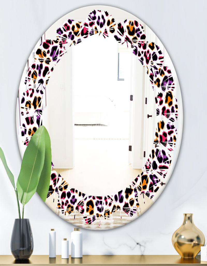 DesignQ Leopard Fur Safari VII - Modern Round Or Oval Wall Mirror - Leaves