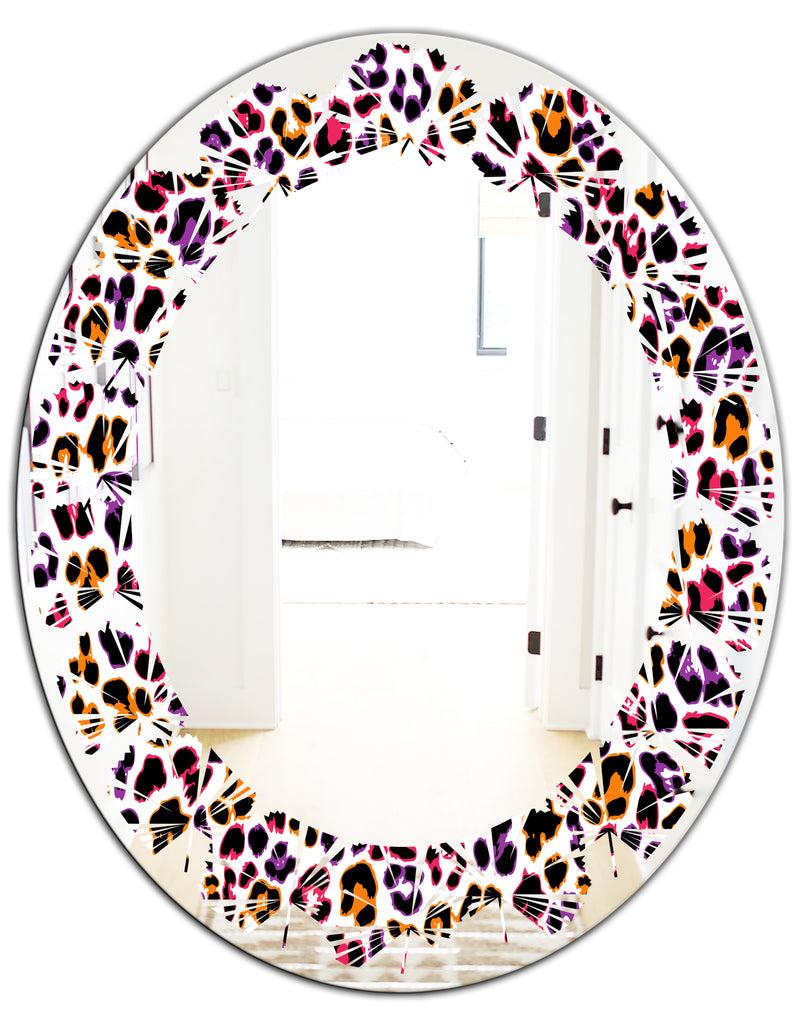 DesignQ Leopard Fur Safari VII - Modern Round Or Oval Wall Mirror - Leaves