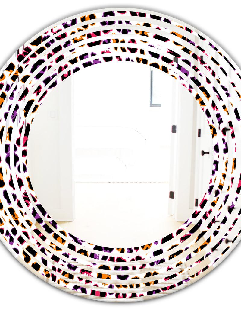 DesignQ Leopard Fur Safari VII - Modern Round Or Oval Wall Mirror - Wave