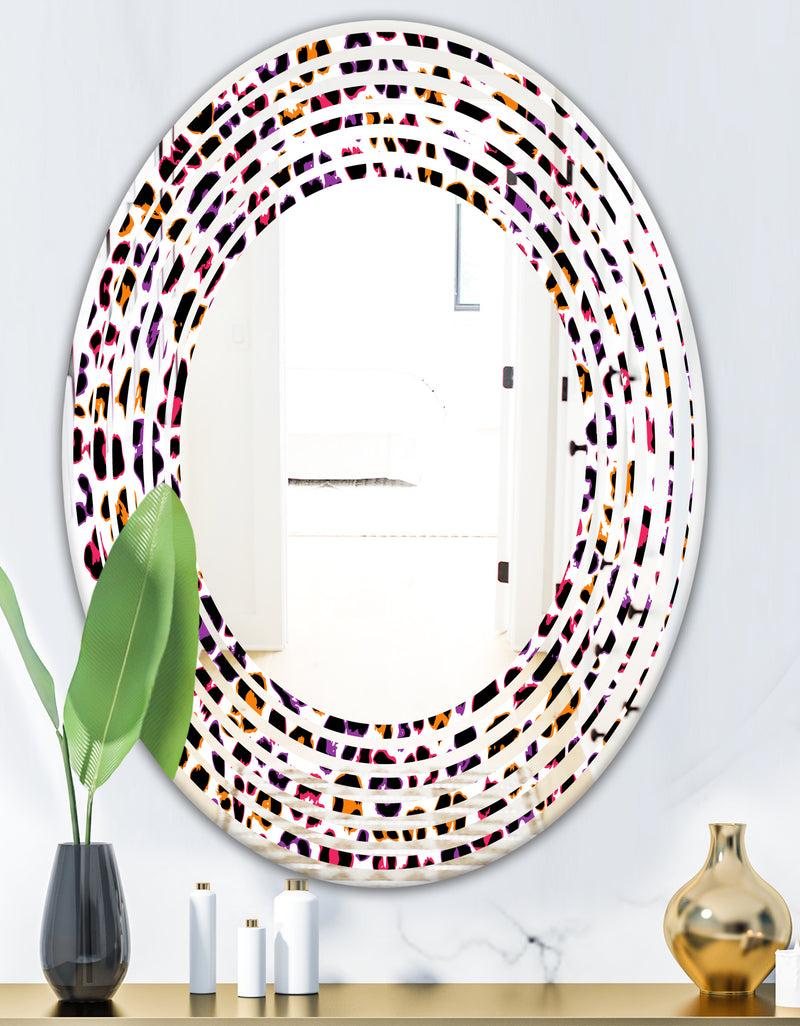 DesignQ Leopard Fur Safari VII - Modern Round Or Oval Wall Mirror - Wave