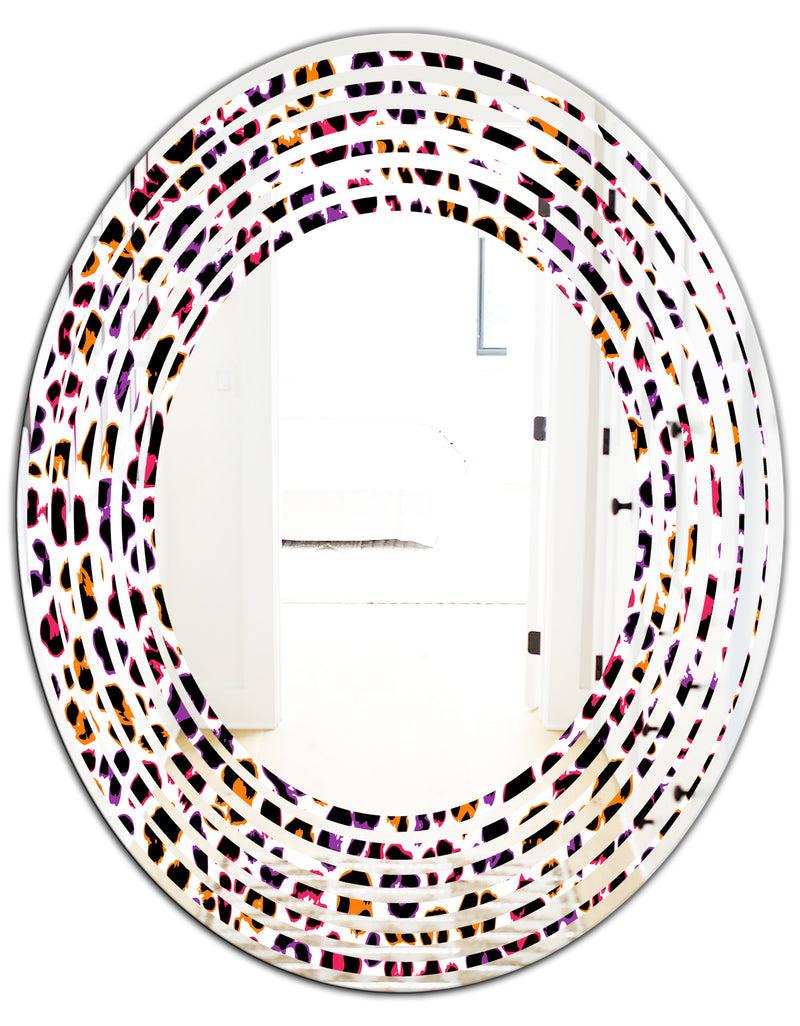 DesignQ Leopard Fur Safari VII - Modern Round Or Oval Wall Mirror - Wave