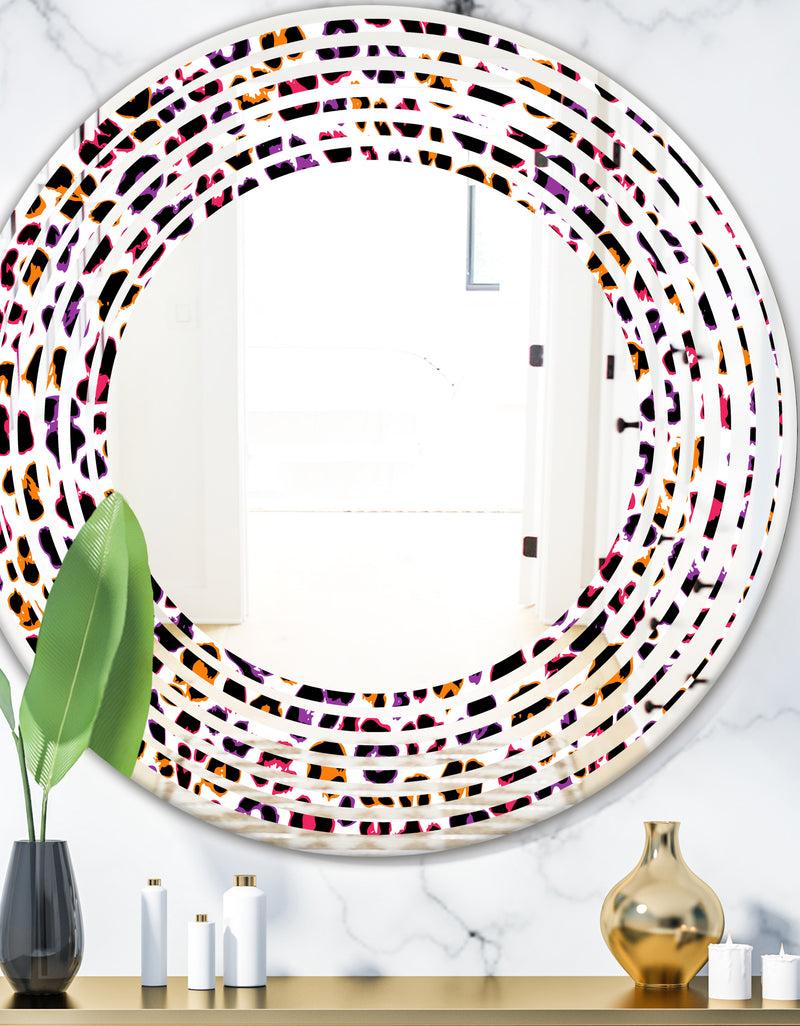 DesignQ Leopard Fur Safari VII - Modern Round or Oval Wall Mirror - Wave