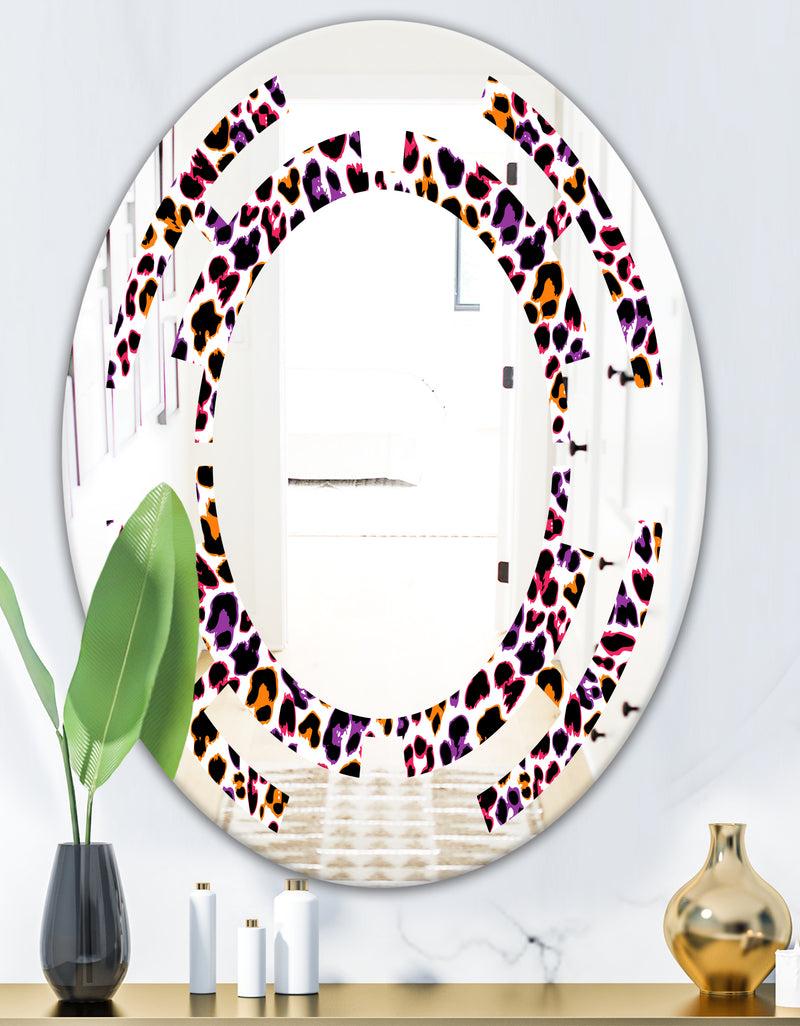 DesignQ Leopard Fur Safari VII - Modern Round Or Oval Wall Mirror - Space