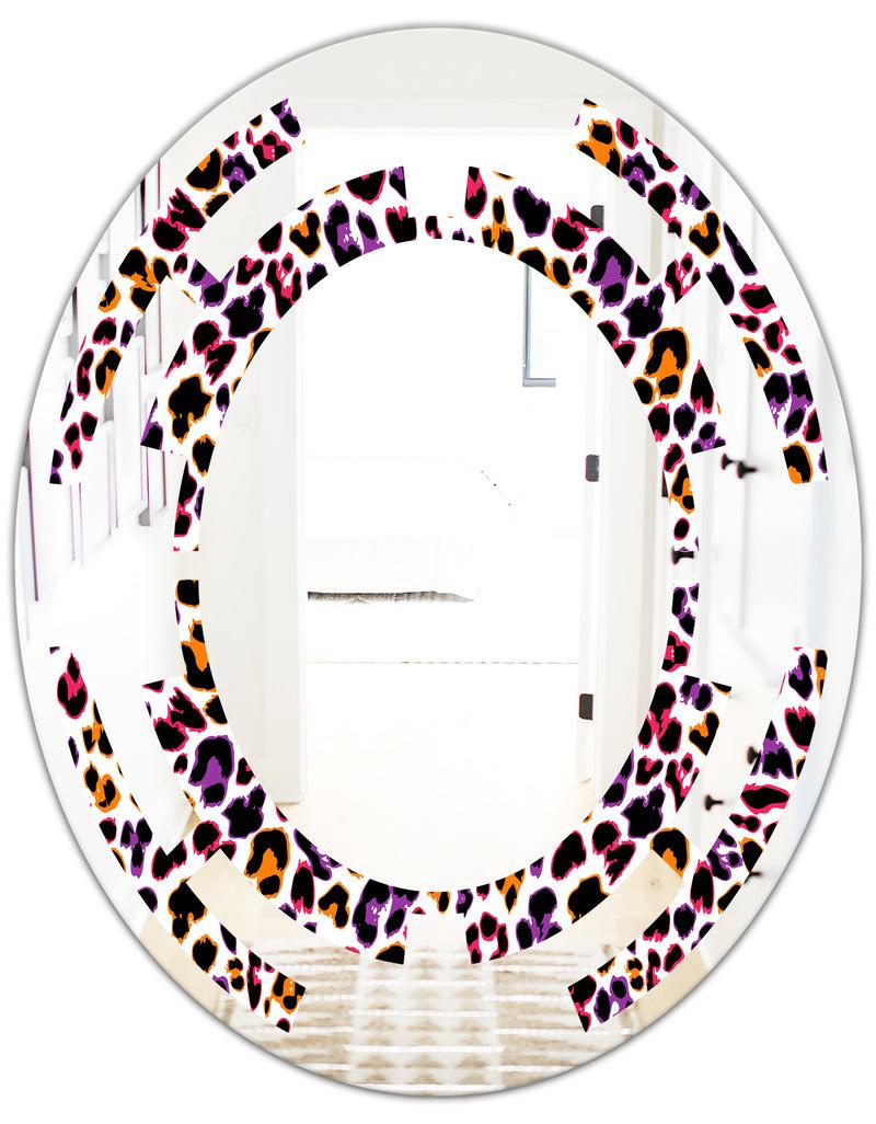 DesignQ Leopard Fur Safari VII - Modern Round Or Oval Wall Mirror - Space