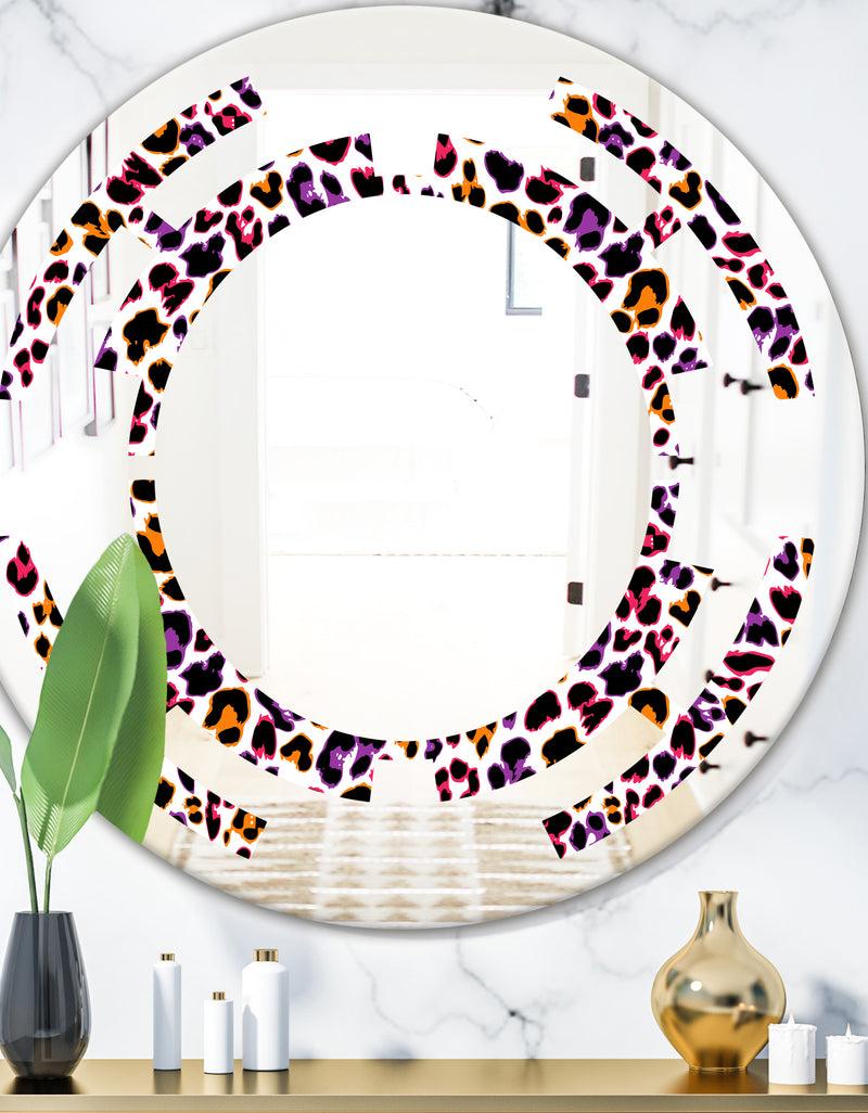 DesignQ Leopard Fur Safari VII - Modern Round or Oval Wall Mirror - Space