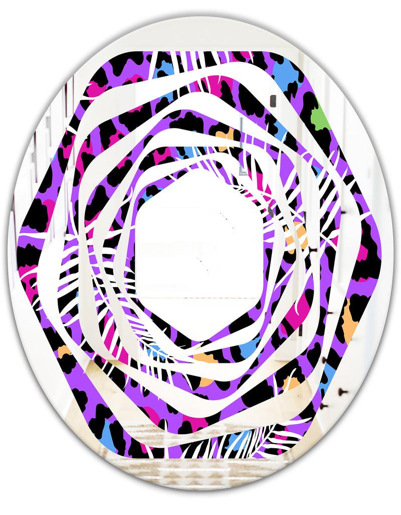 DesignQ Leopard Fur Safari VIII - Modern Round Or Oval Wall Mirror - Whirl