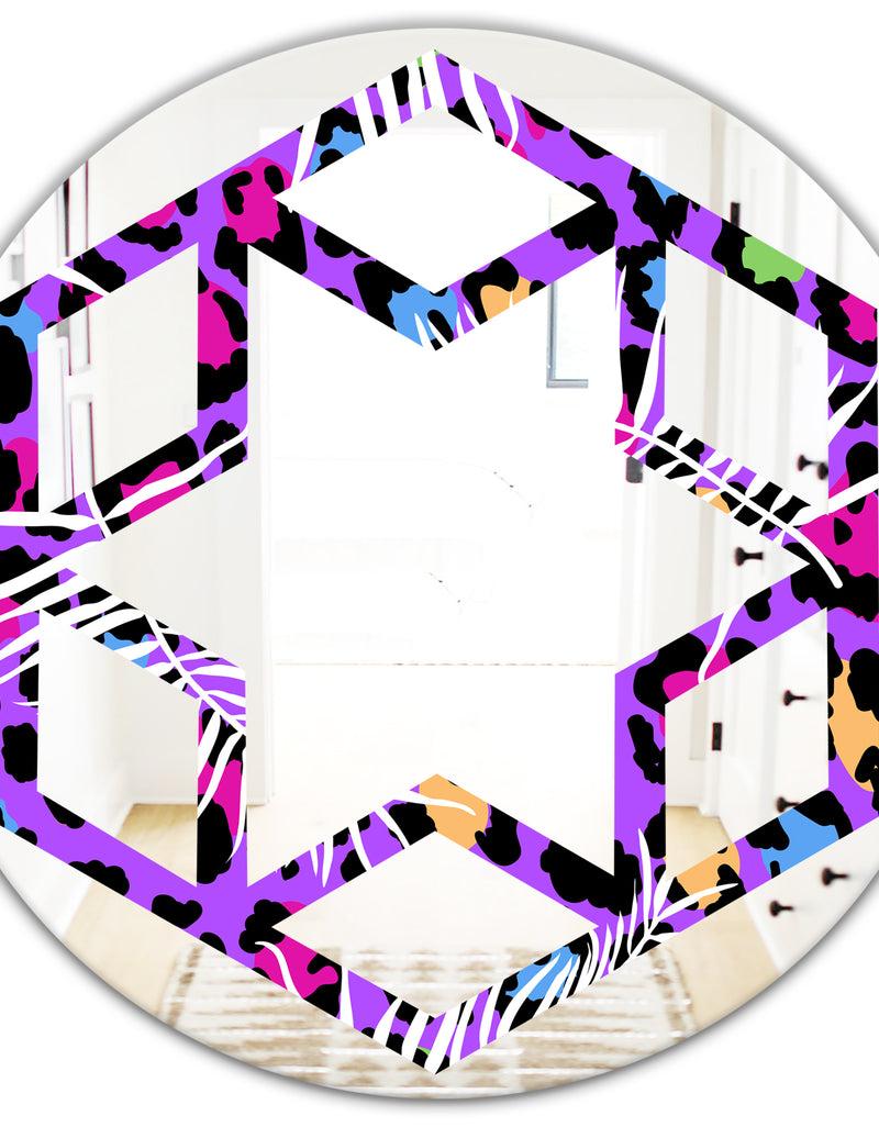 DesignQ Leopard Fur Safari VIII - Modern Round Or Oval Wall Mirror - Hexagon Star