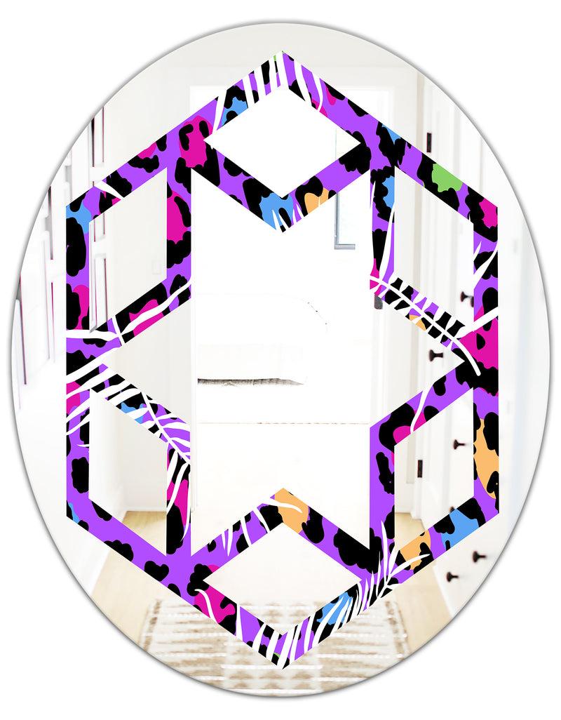 DesignQ Leopard Fur Safari VIII - Modern Round Or Oval Wall Mirror - Hexagon Star
