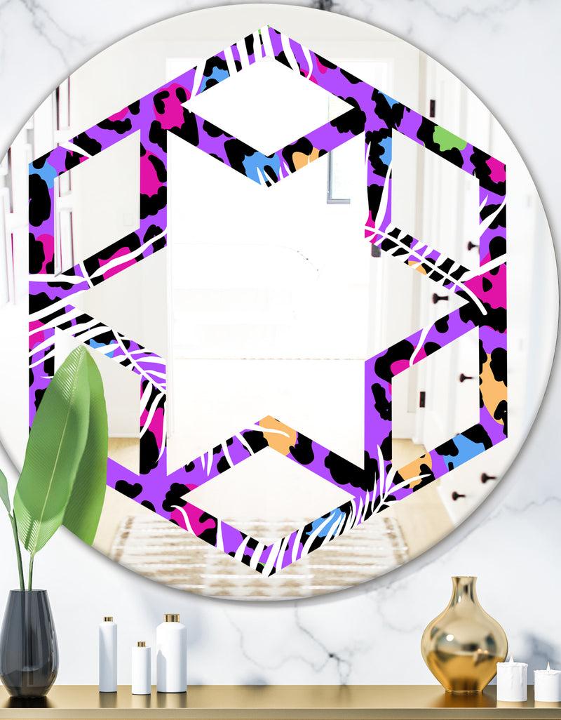 DesignQ Leopard Fur Safari VIII - Modern Round or Oval Wall Mirror - Hexagon Star