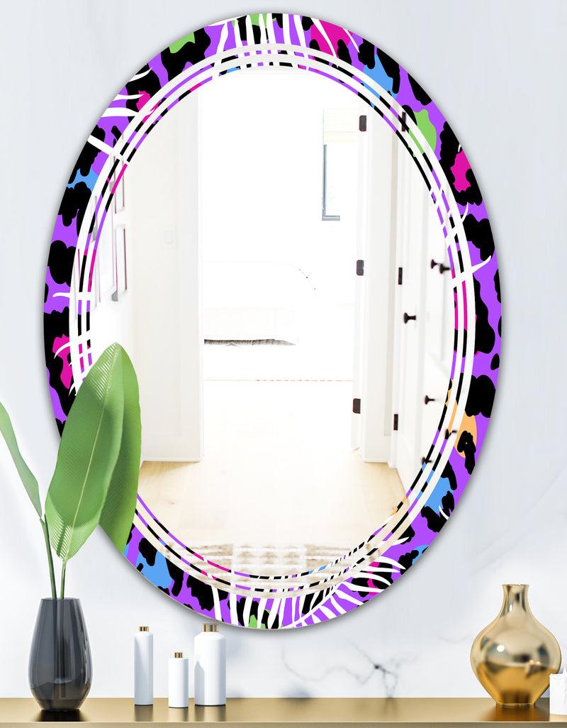 DesignQ Leopard Fur Safari VIII - Modern Round Or Oval Wall Mirror - Triple C