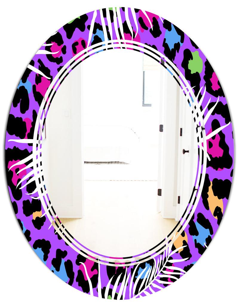 DesignQ Leopard Fur Safari VIII - Modern Round Or Oval Wall Mirror - Triple C
