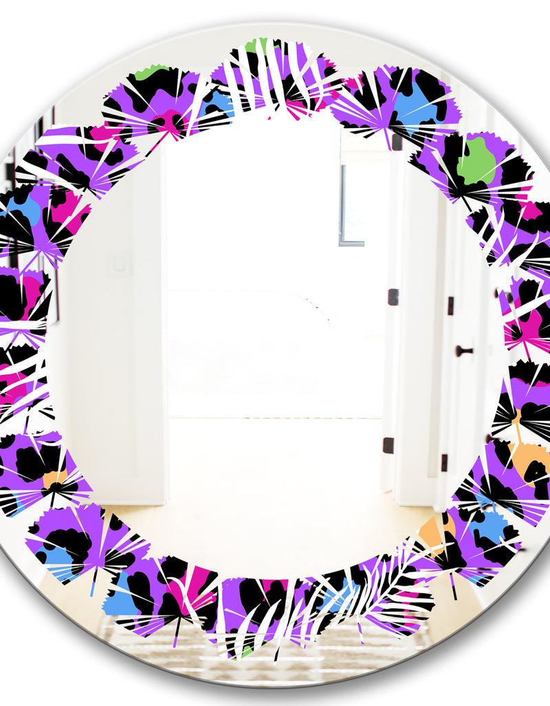 DesignQ Leopard Fur Safari VIII - Modern Round Or Oval Wall Mirror - Leaves