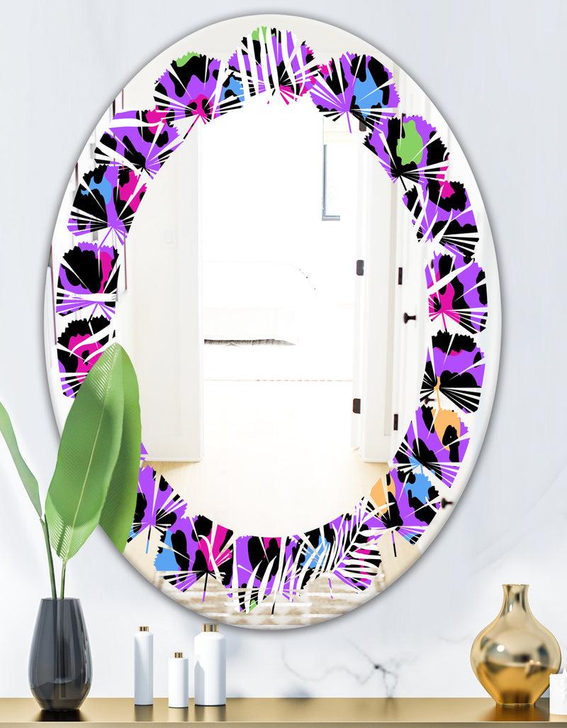 DesignQ Leopard Fur Safari VIII - Modern Round Or Oval Wall Mirror - Leaves
