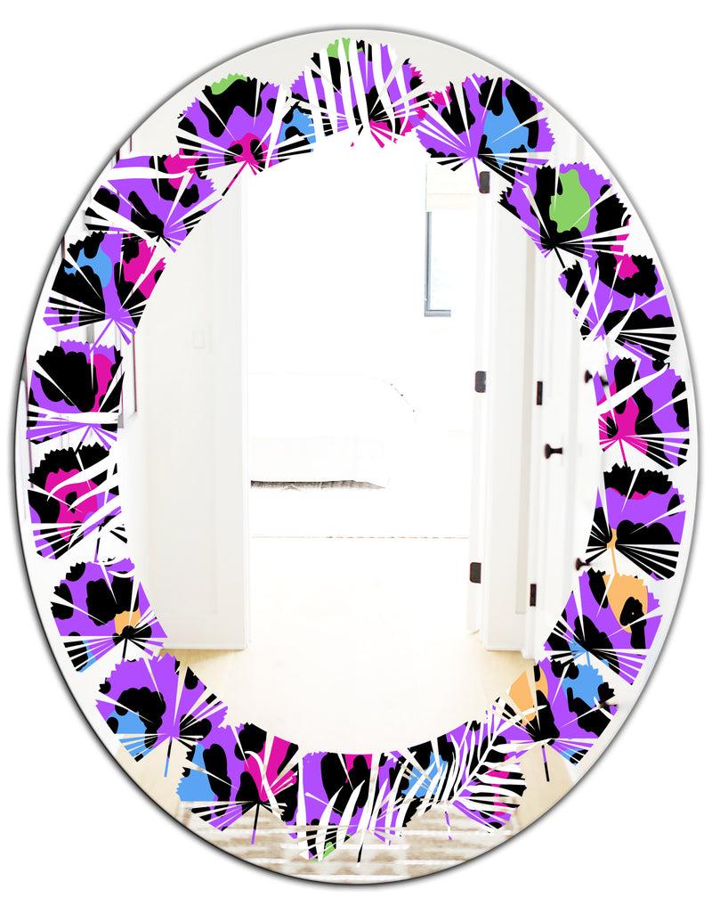 DesignQ Leopard Fur Safari VIII - Modern Round Or Oval Wall Mirror - Leaves