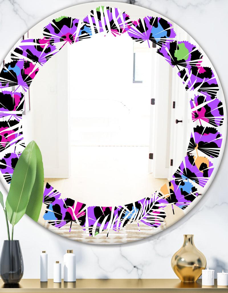 DesignQ Leopard Fur Safari VIII - Modern Round or Oval Wall Mirror - Leaves