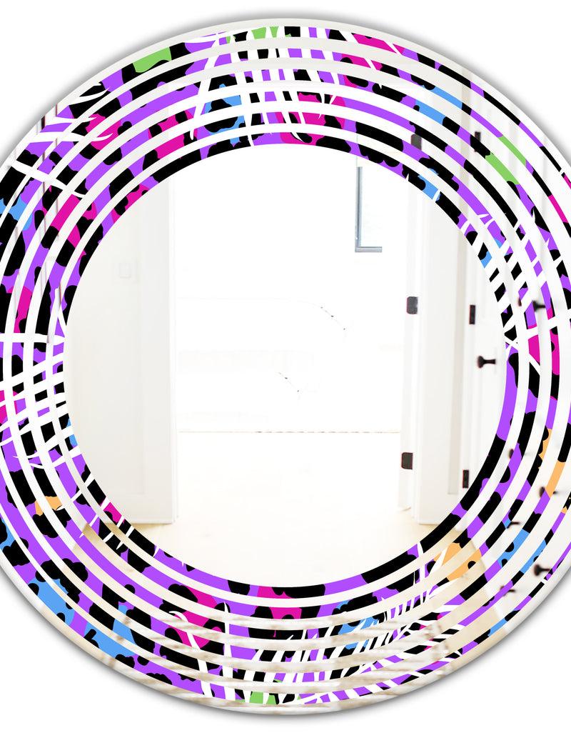 DesignQ Leopard Fur Safari VIII - Modern Round Or Oval Wall Mirror - Wave