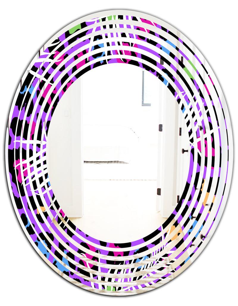 DesignQ Leopard Fur Safari VIII - Modern Round Or Oval Wall Mirror - Wave