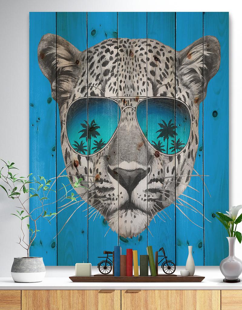 DesignQ Leopard with Mirror Sunglasses - Animal Print on Natural Pine Wood