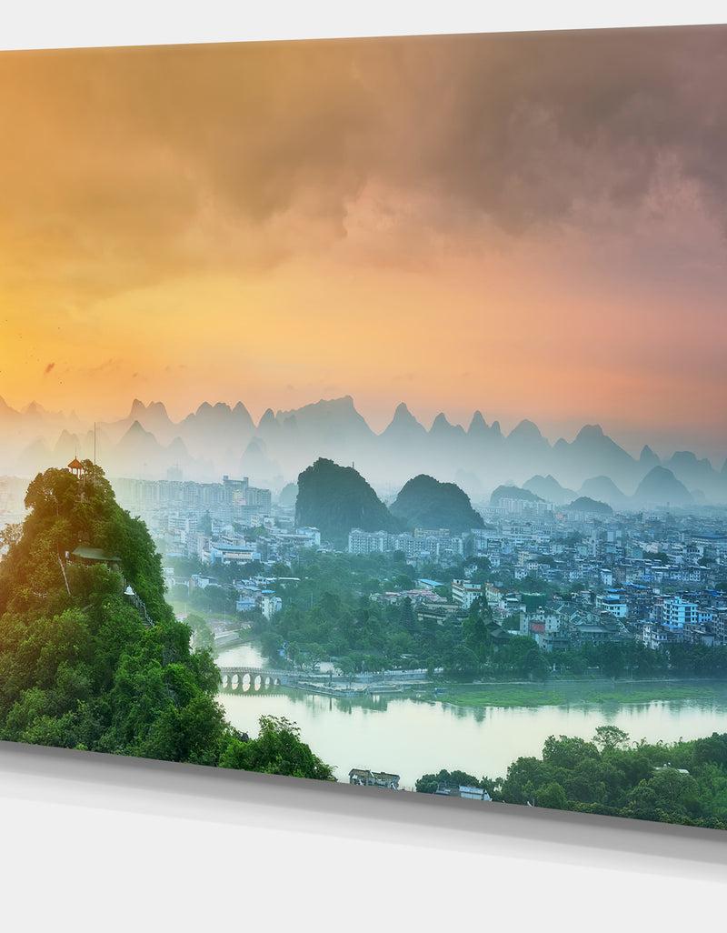 DesignQ Li River And Karst Mountains - Extra Large Landscape Canvas Art Print