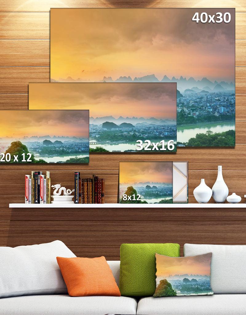 DesignQ Li River And Karst Mountains - Extra Large Landscape Canvas Art Print