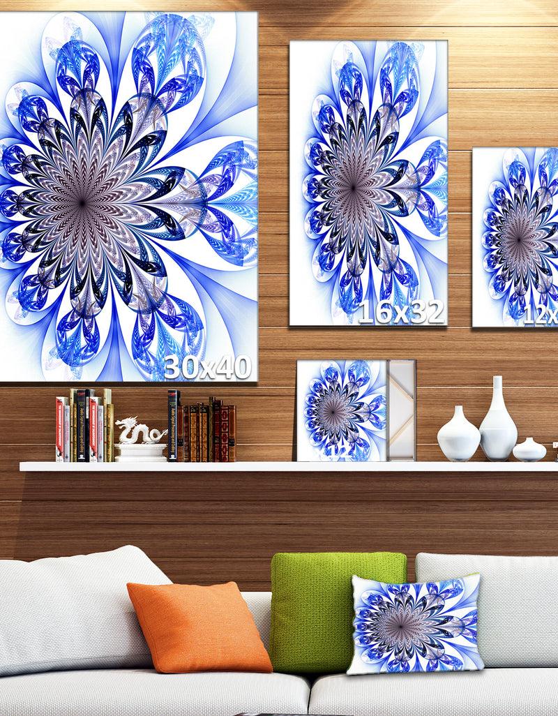 DesignQ Light Blue Fractal Flower Digital Art - Large Floral Canvas Art Print
