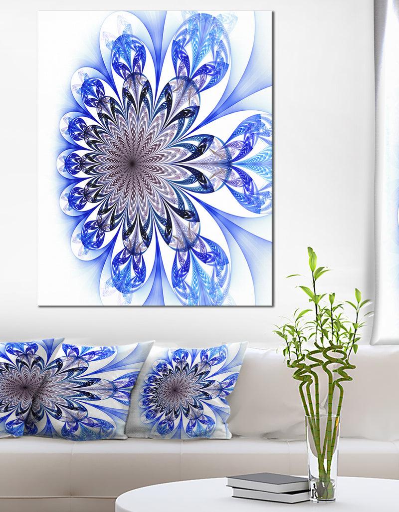 DesignQ Light Blue Fractal Flower Digital Art - Large Floral Canvas Art Print