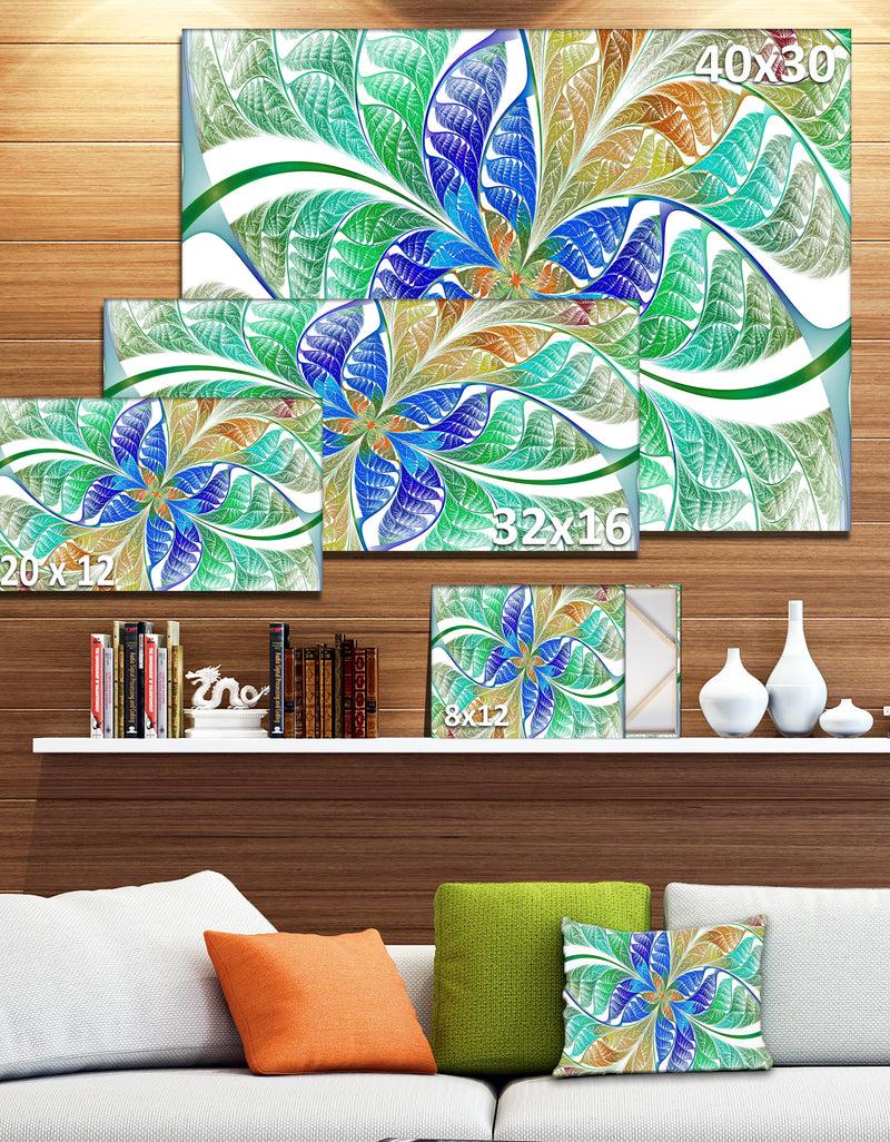 DesignQ Light Blue Fractal Stained Glass - Large Wall Art On Canvas