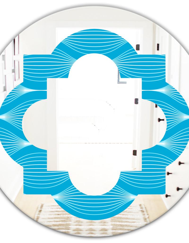 DesignQ Light Blue Wave Pattern - Modern Round Or Oval Wall Mirror - Quatrefoil
