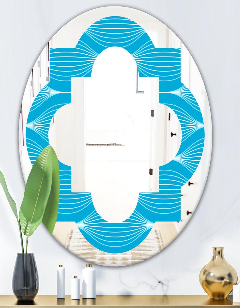 DesignQ Light Blue Wave Pattern - Modern Round Or Oval Wall Mirror - Quatrefoil