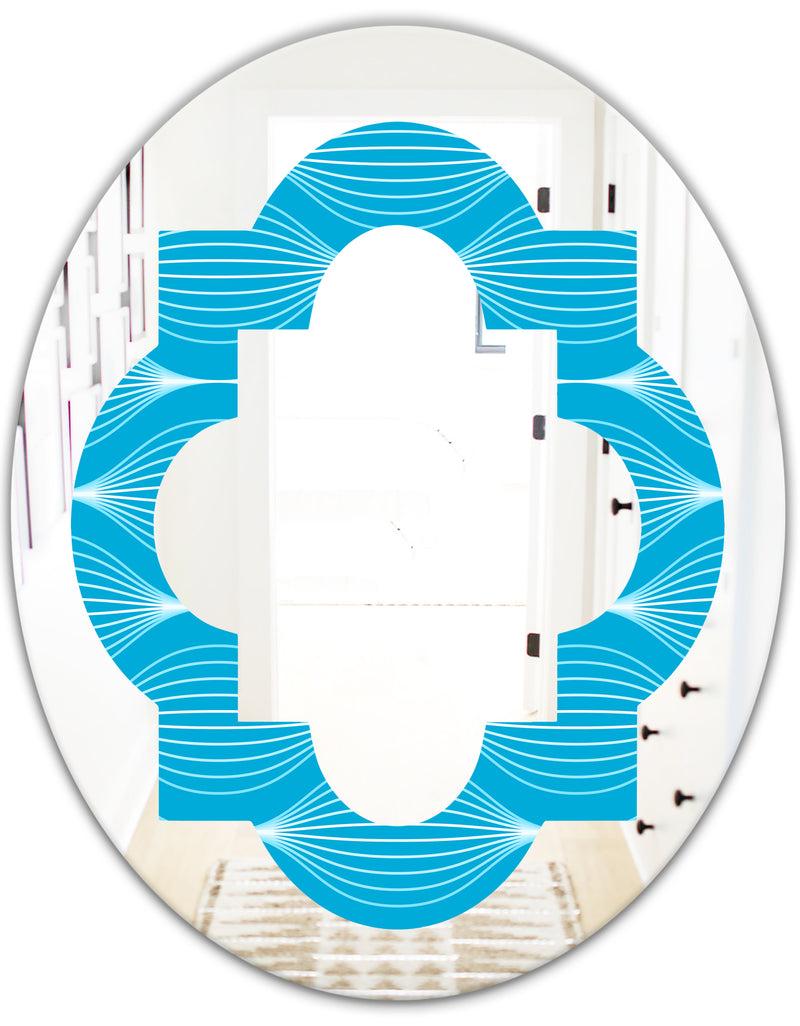 DesignQ Light Blue Wave Pattern - Modern Round Or Oval Wall Mirror - Quatrefoil