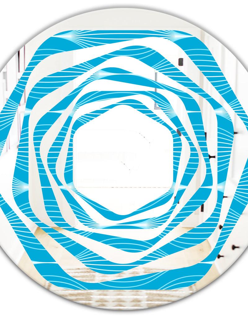 DesignQ Light Blue Wave Pattern - Modern Round Or Oval Wall Mirror - Whirl