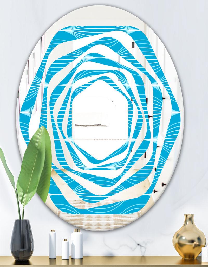 DesignQ Light Blue Wave Pattern - Modern Round Or Oval Wall Mirror - Whirl
