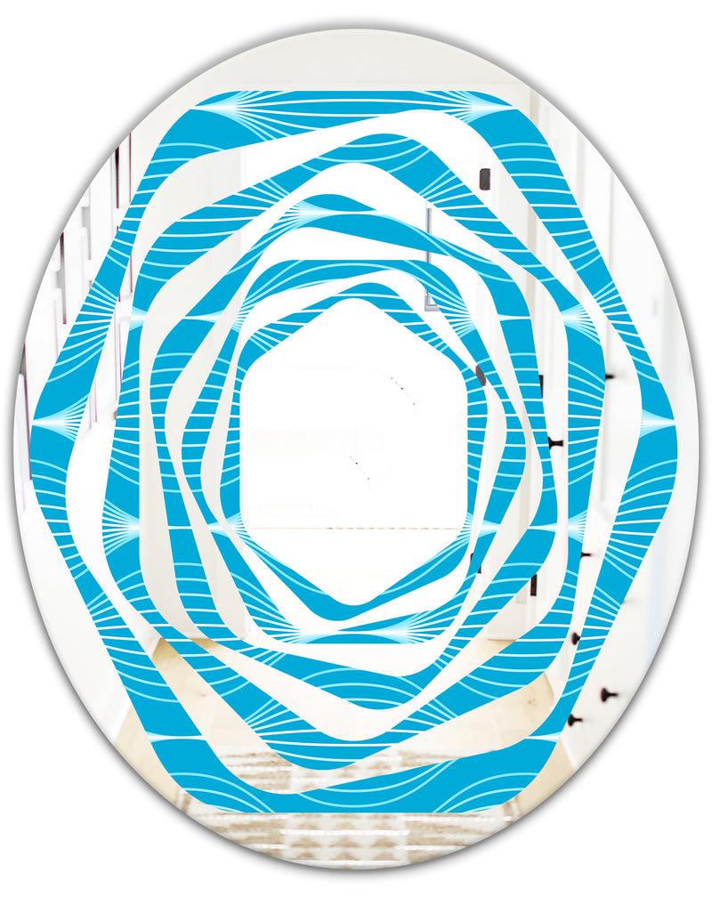 DesignQ Light Blue Wave Pattern - Modern Round Or Oval Wall Mirror - Whirl
