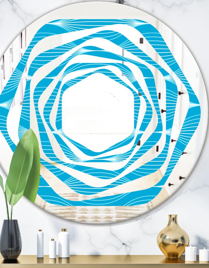DesignQ Light Blue Wave pattern - Modern Round or Oval Wall Mirror - Whirl