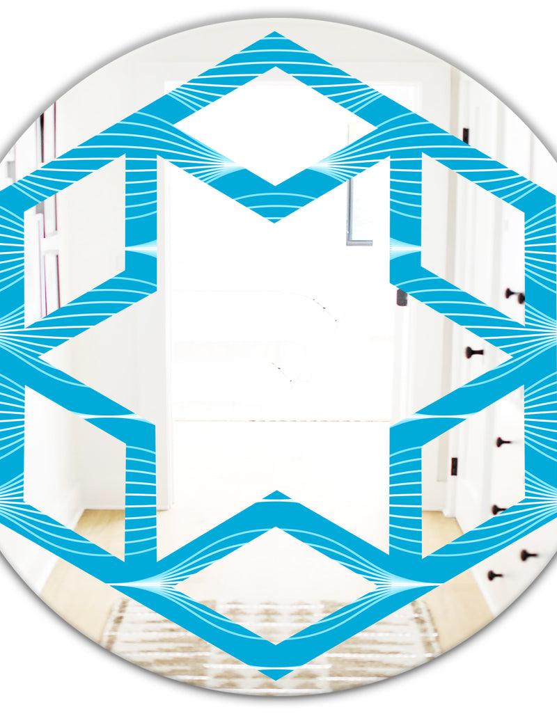 DesignQ Light Blue Wave Pattern - Modern Round Or Oval Wall Mirror - Hexagon Star
