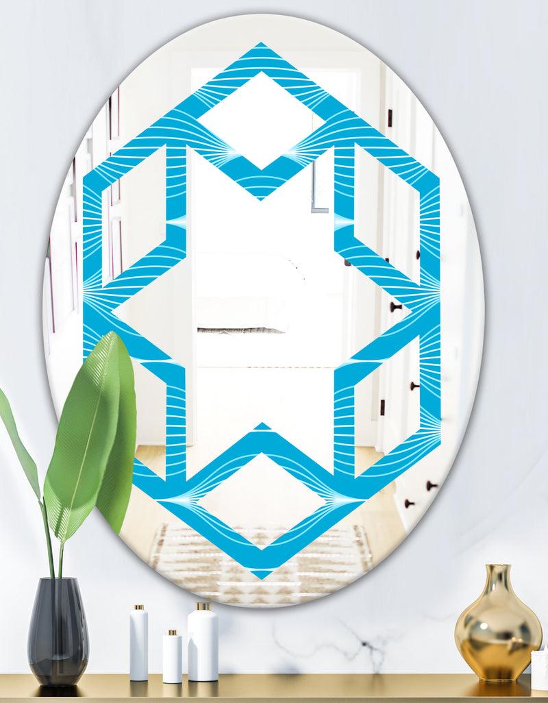 DesignQ Light Blue Wave Pattern - Modern Round Or Oval Wall Mirror - Hexagon Star