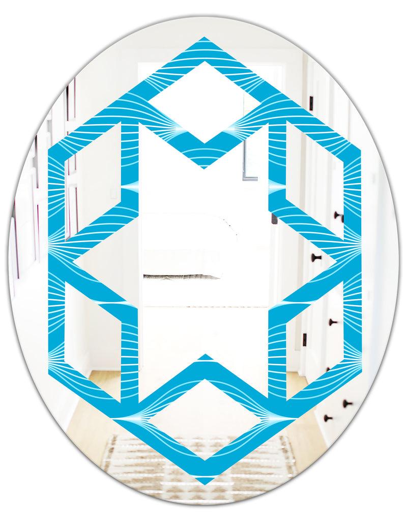 DesignQ Light Blue Wave Pattern - Modern Round Or Oval Wall Mirror - Hexagon Star