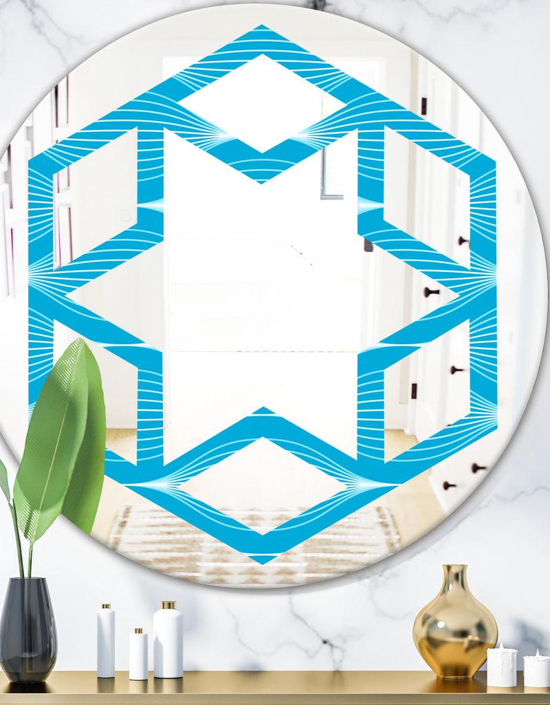 DesignQ Light Blue Wave pattern - Modern Round or Oval Wall Mirror - Hexagon Star