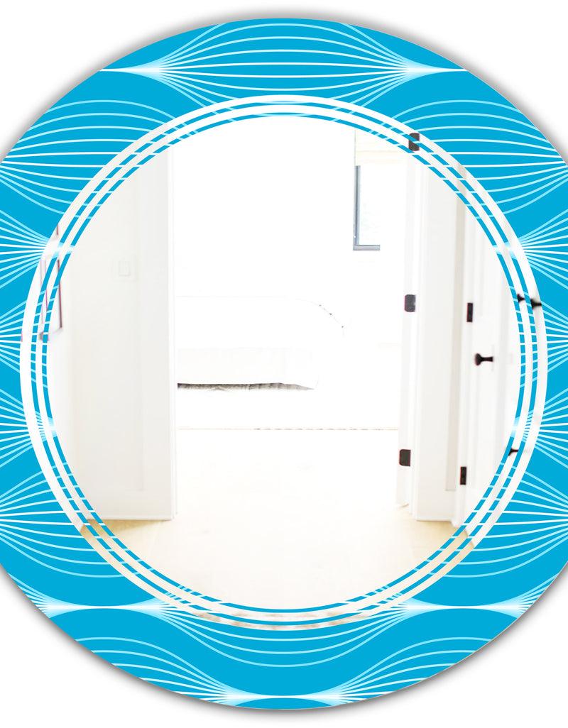 DesignQ Light Blue Wave Pattern - Modern Round Or Oval Wall Mirror - Triple C