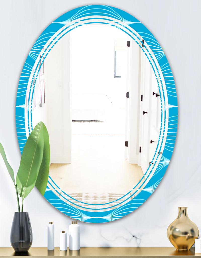 DesignQ Light Blue Wave Pattern - Modern Round Or Oval Wall Mirror - Triple C