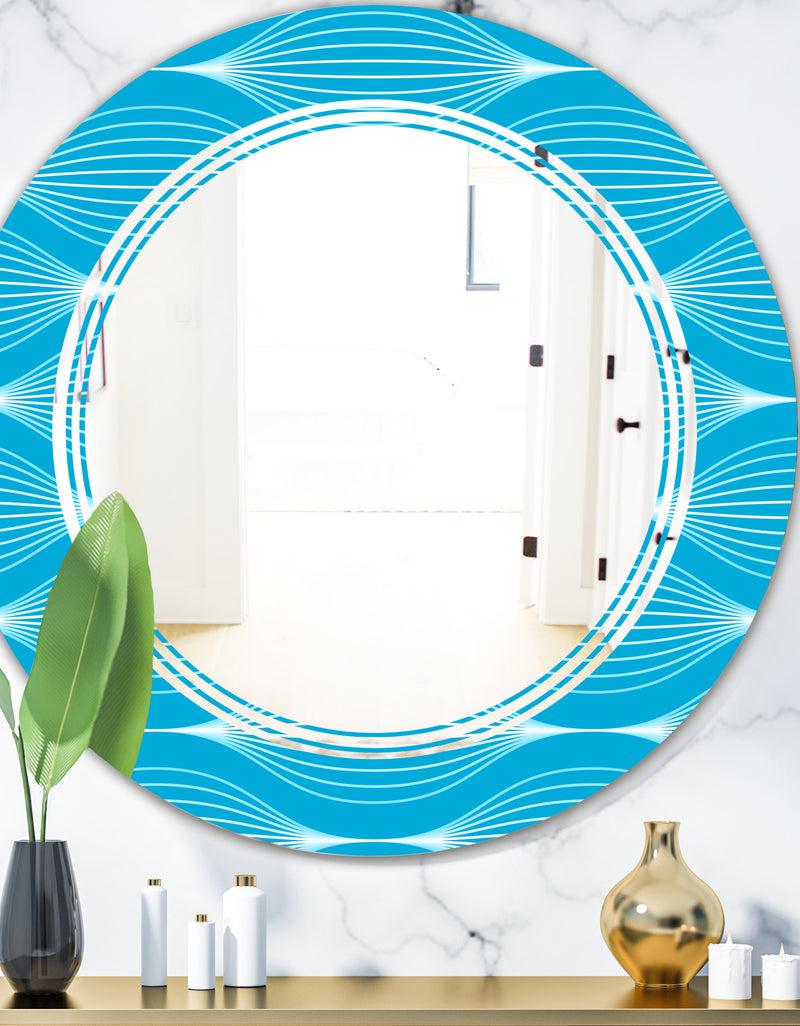 DesignQ Light Blue Wave pattern - Modern Round or Oval Wall Mirror - Triple C