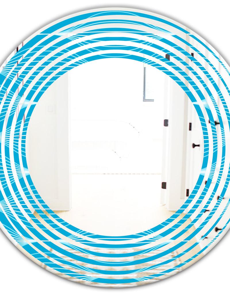 DesignQ Light Blue Wave Pattern - Modern Round Or Oval Wall Mirror - Wave