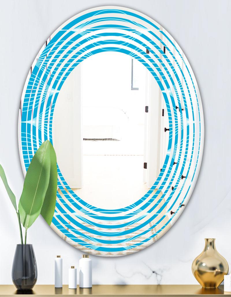 DesignQ Light Blue Wave Pattern - Modern Round Or Oval Wall Mirror - Wave